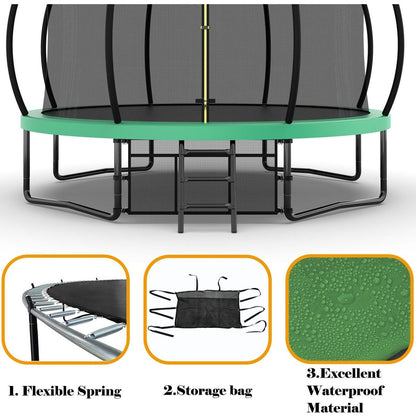 14FT Trampoline with Enclosure - Recreational Trampolines with Ladder and AntiRust Coating, ASTM Approval Outdoor Trampoline for Kids