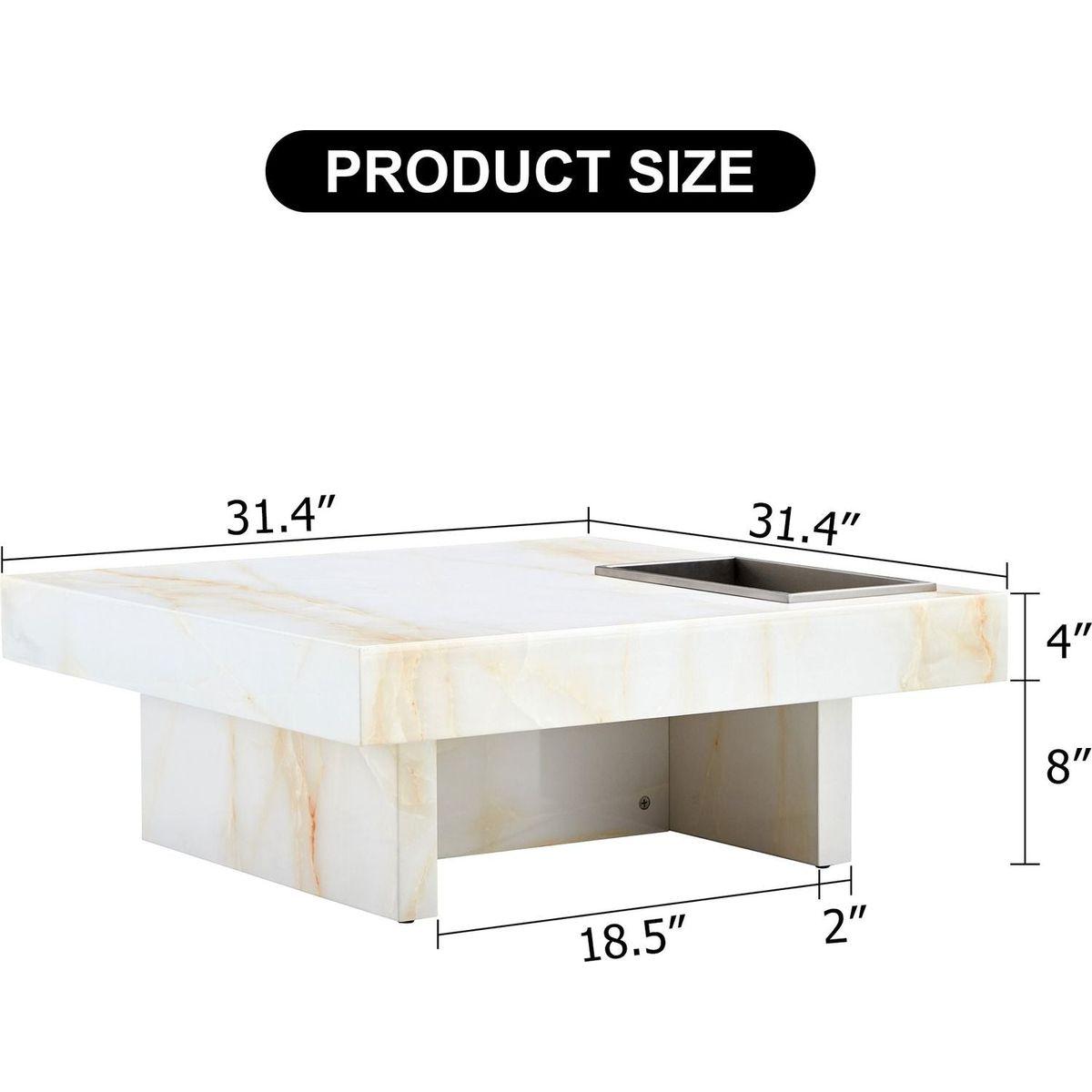 A modern and practical coffee table with imitation marble patterns, made of MDF material. The fusion of elegance and natural fashion 31.4"x 31.4"x 12 "