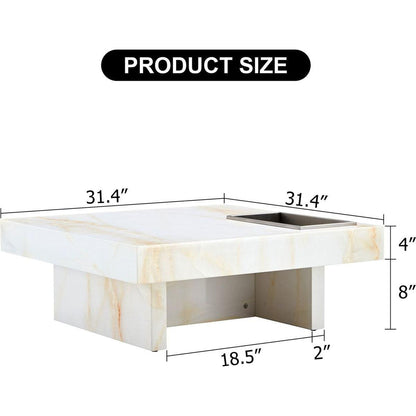 A modern and practical coffee table with imitation marble patterns, made of MDF material. The fusion of elegance and natural fashion 31.4"x 31.4"x 12 "