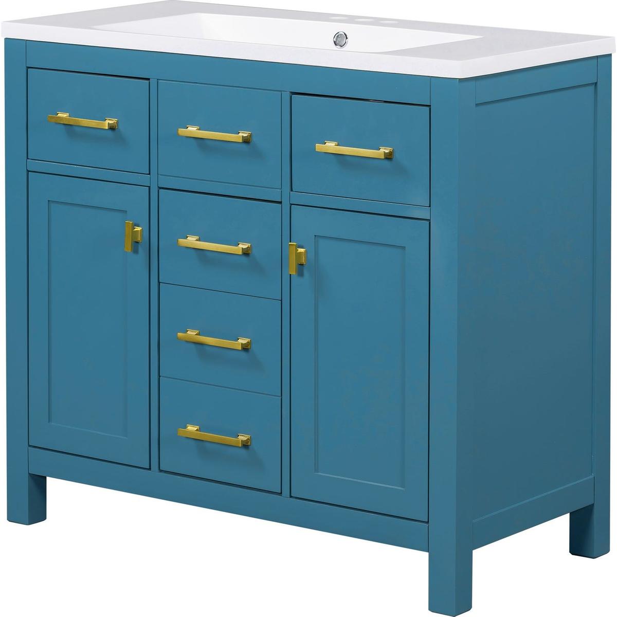 36" Bathroon Vanity with Resin Sink Combo Set,Modern Freestanding Single Bathroom Cabinet with 4 Drawers & 2 Cabinets,Storage Cabinet for Bathroom, Solid Wood Frame Vanity Set, Blue