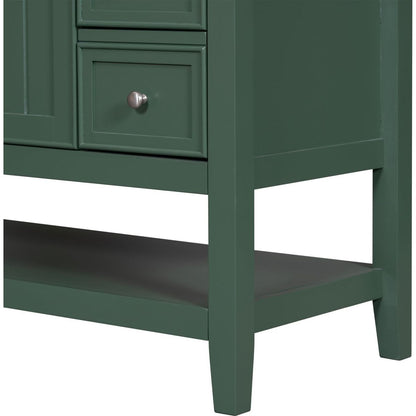 36" Bathroom Vanity with Sink Combo, One Cabinet and Three Drawers, Solid Wood and MDF Board, Green