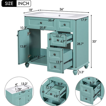 36" Bathroom Vanity with Undermount Sink,Free Standing Vanity Set with 2 Drawers& Soft Closing Doors,Solid Wood Frame Bathroom Storage Cabinet