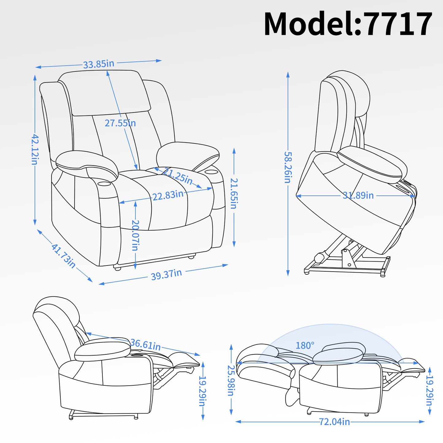 Dual Motor Infinite Position Up to 350 LBS Leatheraire Power Lift Recliner Chair, Heavy Duty Motion Mechanism with 8-Point Vibration Massage and Lumbar Heating, Stainless steel Cup Holders, Grey