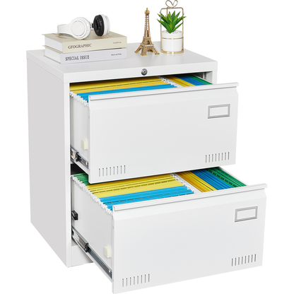 Filing Cabinet Lateral File Cabinet 2 Drawer, White Filing Cabinets with Lock, Locking Metal File Cabinets Three Drawer Office Cabinet for Legal/Letter/A4/F4 Home Offic