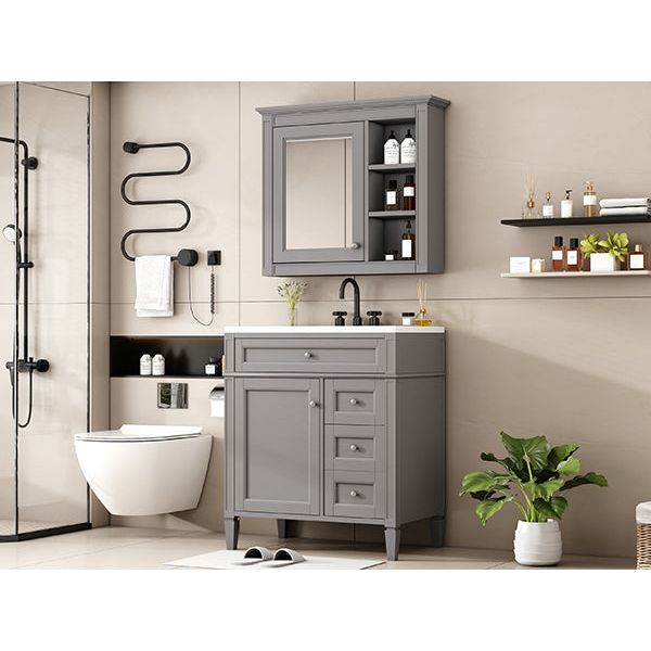 30" Bathroom Vanity with Top Sink, Modern Bathroom Storage Cabinet with 2 Drawers and a Tip-out Drawer, Freestanding Vanity Set with Mirror Cabinet, Single Sink Bathroom Vanity