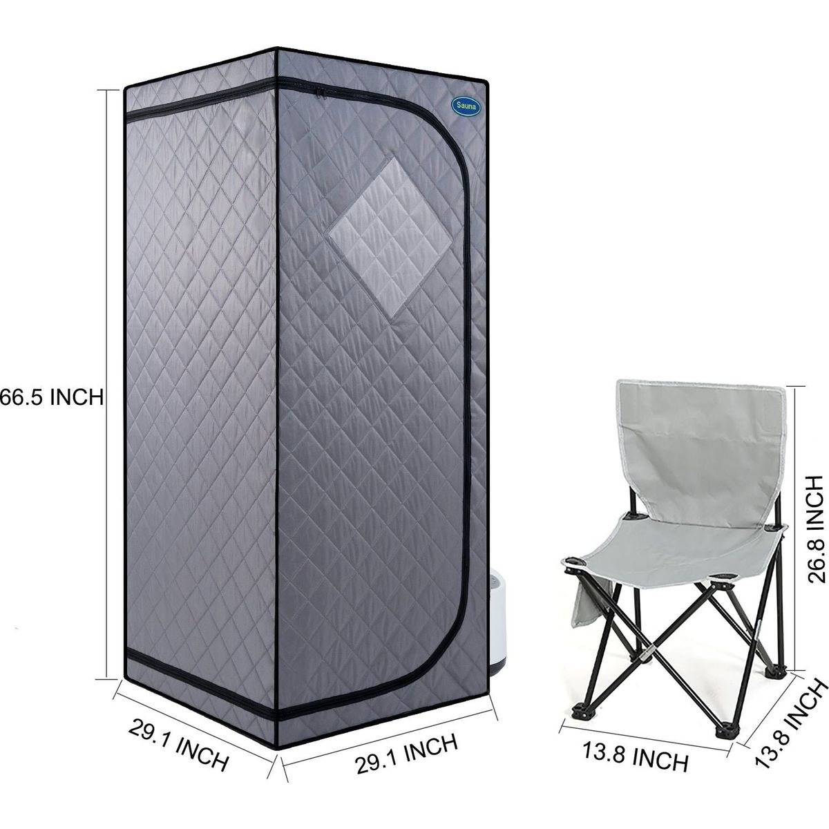 Full Size Portable Grey Steam Sauna tent"ersonal Home Spa, with Steam Generator, Remote Control, Foldable Chair, Timer and PVC Pipe Connector Easy to Install.Fast heating, with FCC Certification