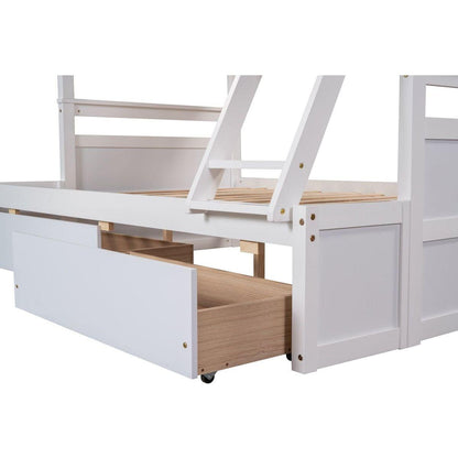 Twin over Full Bunk Bed with Storage - White