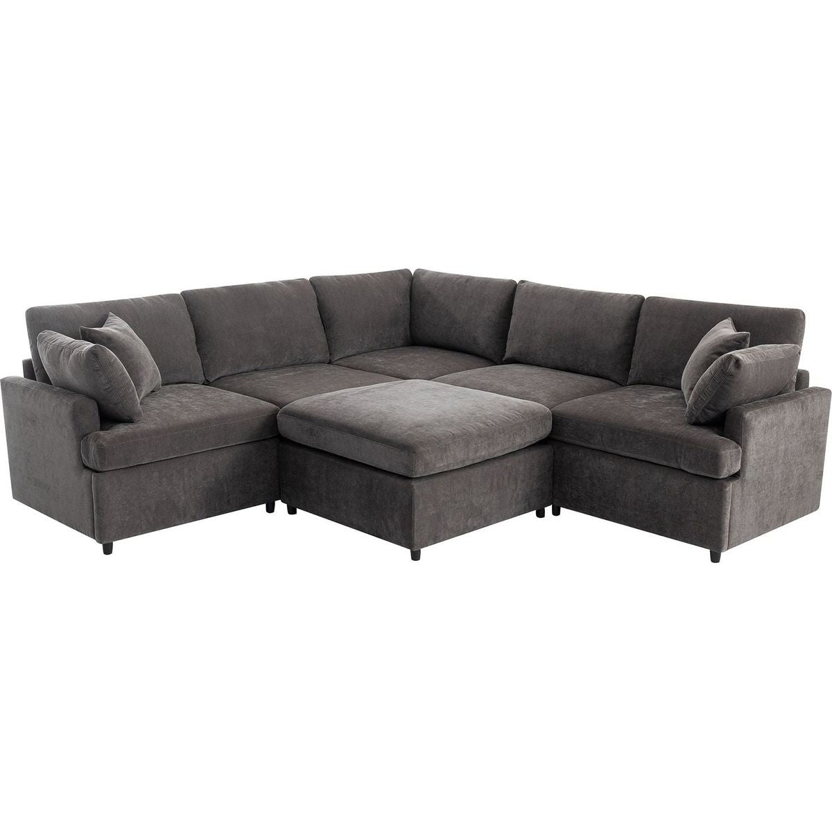 Modern Large U-Shape Sectional Sofa, with Removable Ottomans for Living Room (6-Seater)