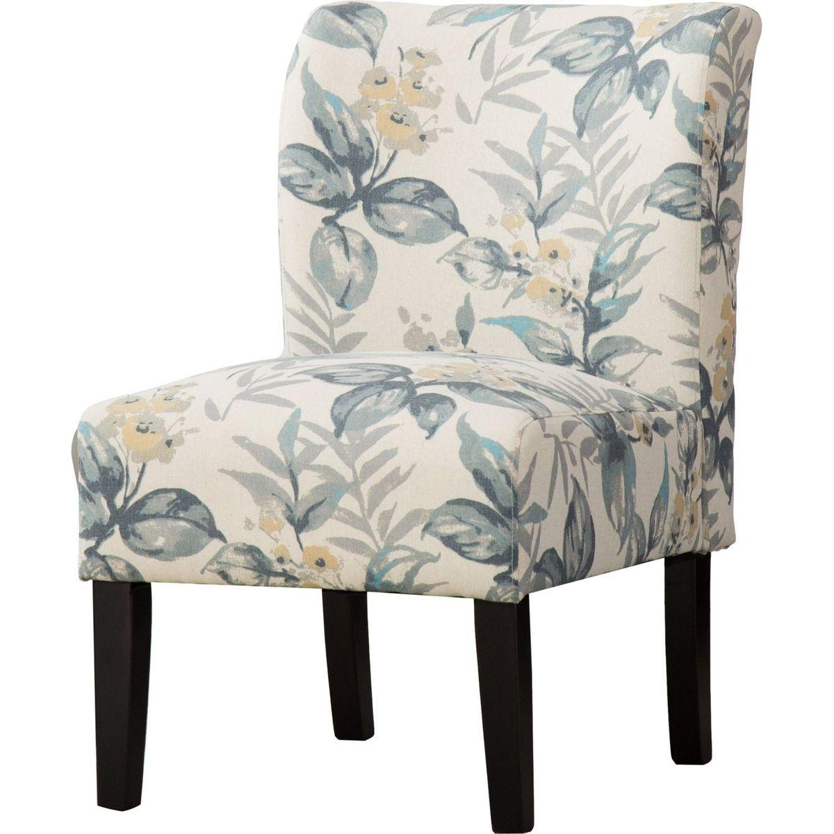 Capa Print Fabric Armless Contemporary Accent Chair, Blue Leaves