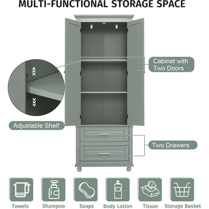 Tall Storage Cabinet with Two Drawers for Bathroom/Office, Grey