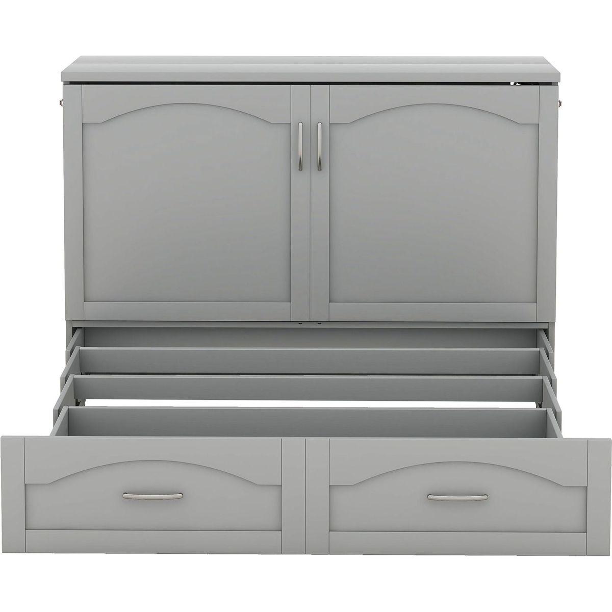 Full Size Murphy Bed Wall Bed with drawer and a set of Sockets & USB Ports, Pulley Structure Design, Gray