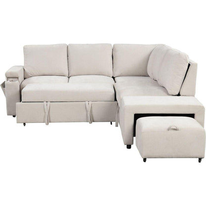 L-shaped Padded Modular Sofa with Storage Space, USB Ports, and Cup Holders on the Armrests, Suitable for Living Rooms, Offices, and Apartments.