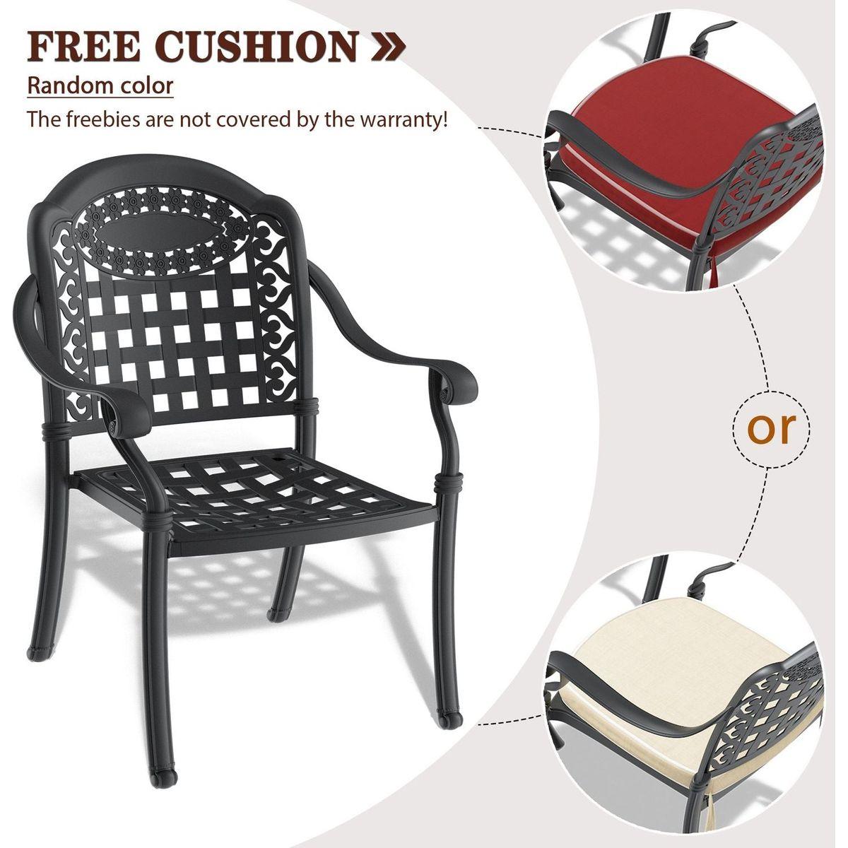 Cast Aluminum Patio Dining Chair 2PCS With Black Frame and Cushions In Random Colors