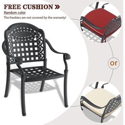 Cast Aluminum Patio Dining Chair 2PCS With Black Frame and Cushions In Random Colors
