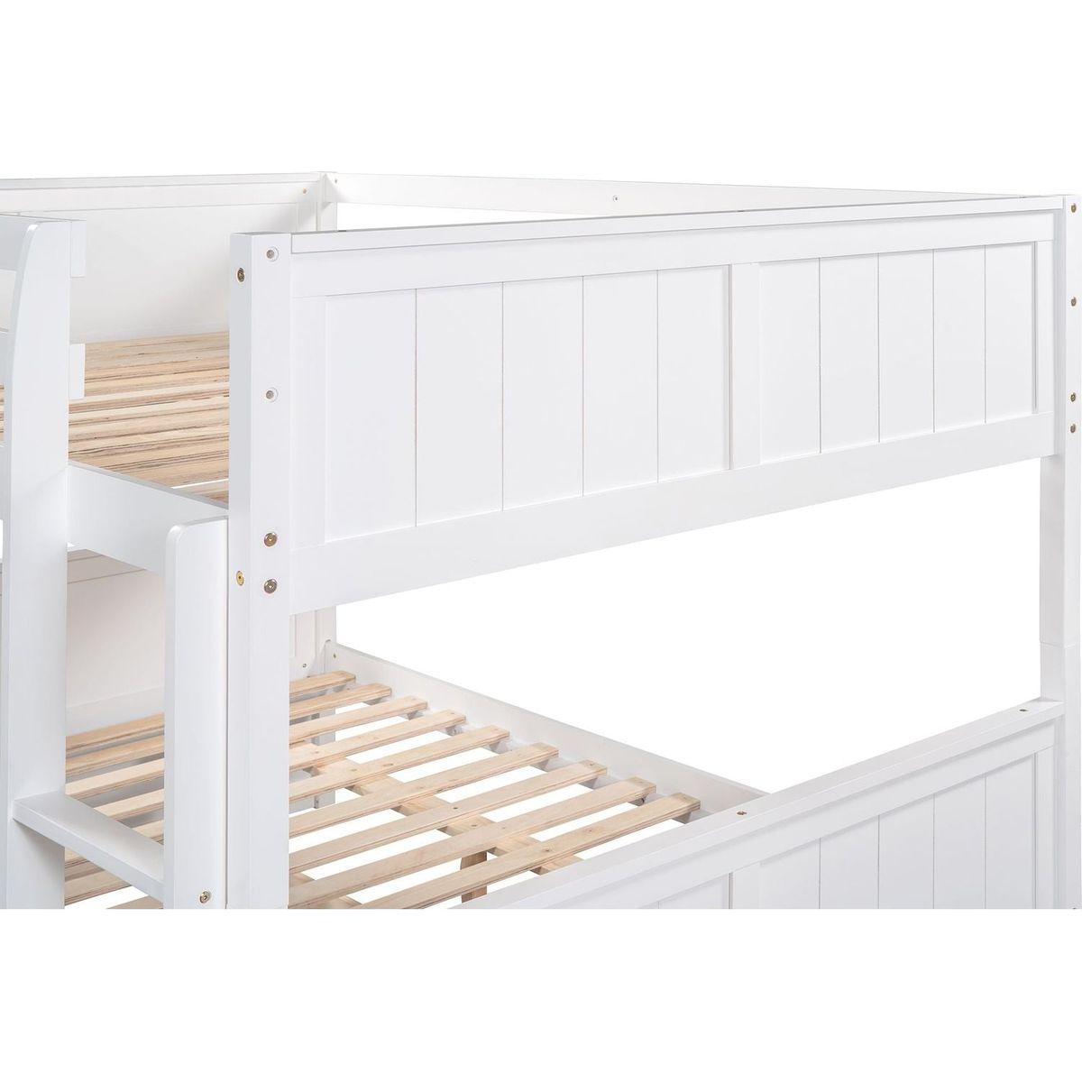Full Over Full Bunk Bed with Twin Size Trundle, White