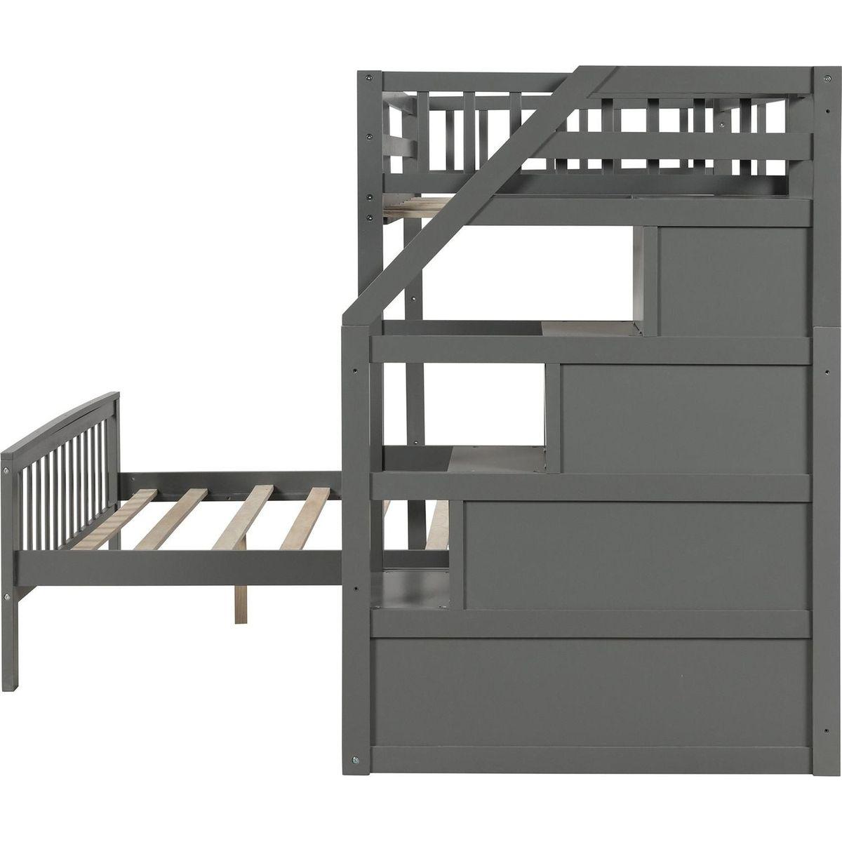 Twin over Full Loft Bed with Staircase,Gray