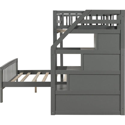 Twin over Full Loft Bed with Staircase,Gray
