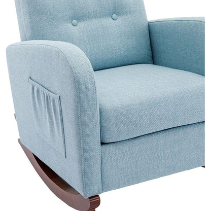 High Back Rocking Chair Nursery Chair .Comfortable Rocker Fabric Padded Seat .Modern High Back Armchair