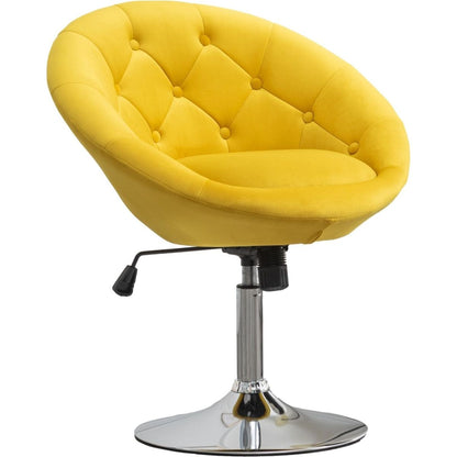 Noas Velvet Upholstered Tufted Back Swivel Accent Chair, Yellow