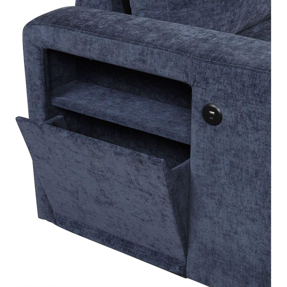 L-shaped Padded Modular Sofa with Storage Space, USB Ports, and Cup Holders on the Armrests, Suitable for Living Rooms, Offices, and Apartments.