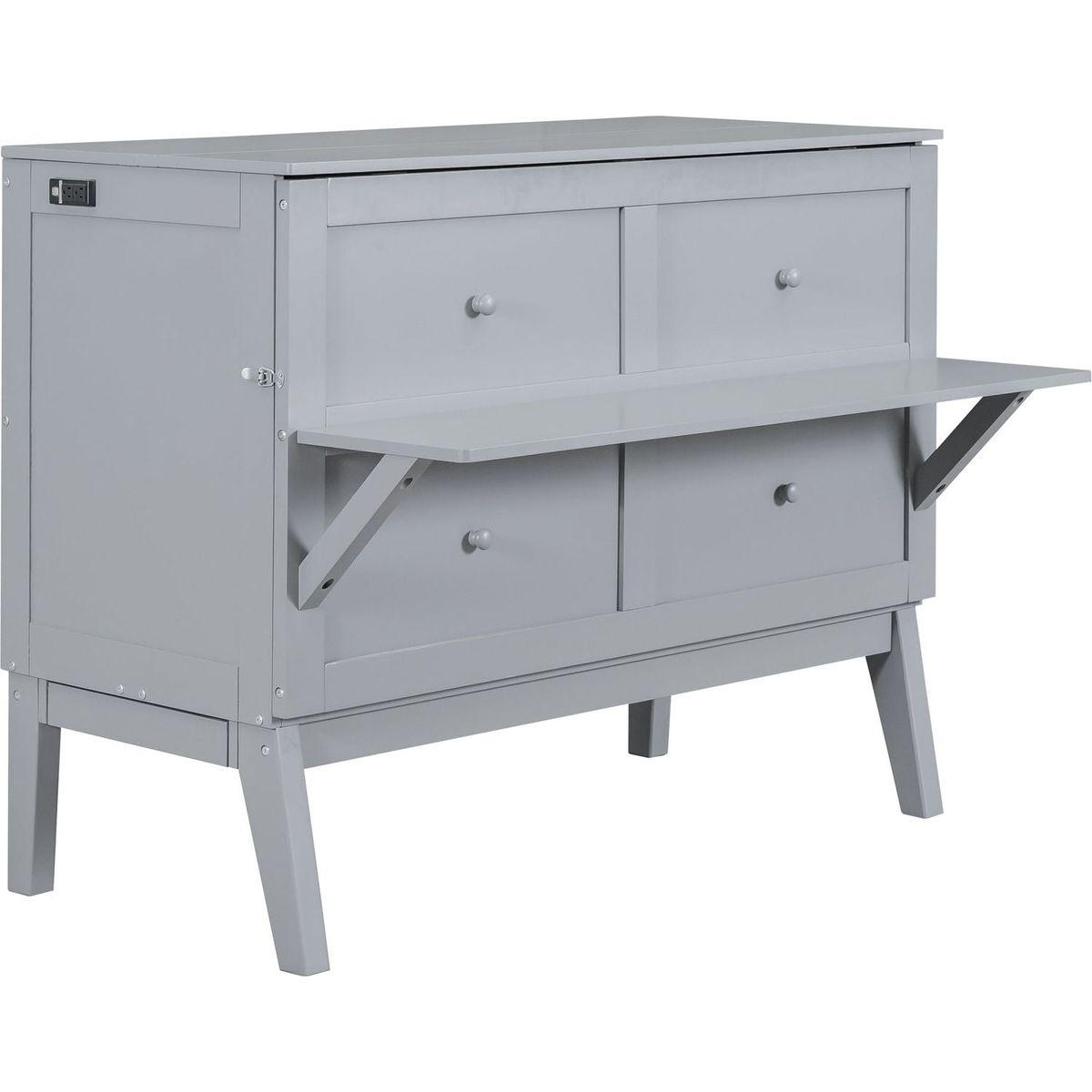 Full Size Murphy Bed with USB Port and removable Shelves on Each Side,Gray