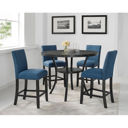Biony Blue Fabric Counter Height Stools with Nailhead Trim, Set of 2