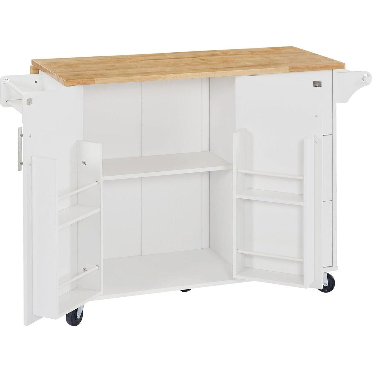Kitchen Island with Drop Leaf Countertop, Rolling Kitchen Island Cart, Barn Door Kitchen Island Table with Storage Cabinet and Tower Rack, Island Table On Wheels for Kitchen, White
