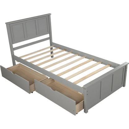 Platform Storage Bed, 2 drawers with wheels, Twin Size Frame, Gray
