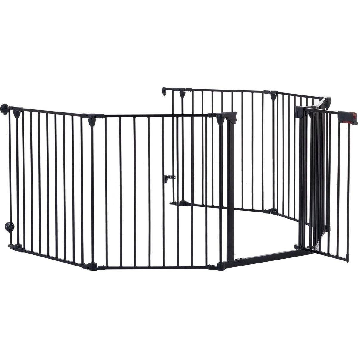 150" Adjustable Safety Gate 6 Panels Play Yard Metal Doorways Fireplace Fence Christmas Tree Fence Gate for House Stairs Gate prohibited area fence