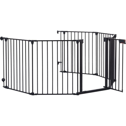 150" Adjustable Safety Gate 6 Panels Play Yard Metal Doorways Fireplace Fence Christmas Tree Fence Gate for House Stairs Gate prohibited area fence