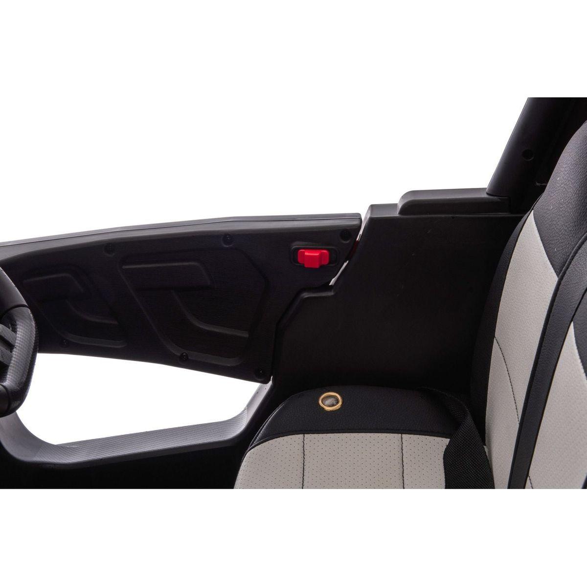 12v7ax2 30wx4 Four-wheel drive leather seat one button start,forward and backward, high and low speed, music, front light, power display, two doors can open, 2.4G R/C, seat belt four wheel absorber