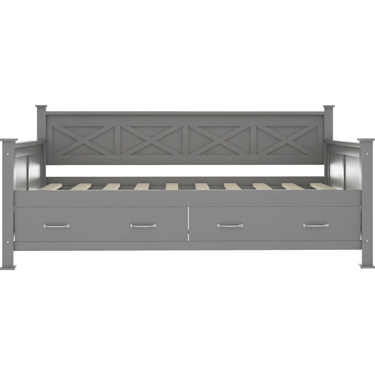 Twin Size Daybed with 2 Large Drawers, X-shaped Frame, Modern and Rustic Casual Style Daybed, Gray