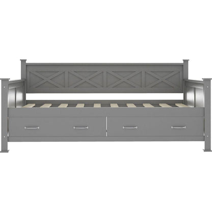 Twin Size Daybed with 2 Large Drawers, X-shaped Frame, Modern and Rustic Casual Style Daybed, Gray