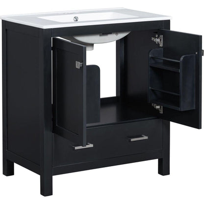 30" Black Bathroom Vanity with Single Sink, Combo Cabinet Undermount Sink, Bathroom Storage Cabinet with 2 Doors and a Drawer, Soft Closing, Multifunctional Storage, Solid Wood Frame