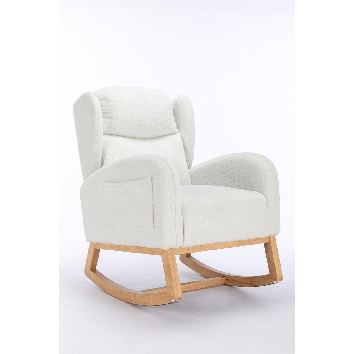 Teddy Fabric Rocking Chair With Packet Wood Legs,Ivory