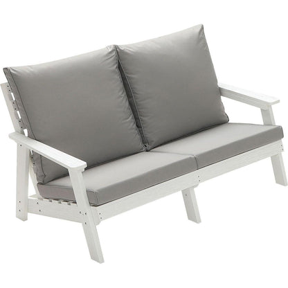 HIPS Loveseat with Cushion, Wood Grain Outdoor Garden Sofa,White/Grey