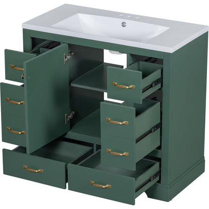 36" Bathroom Vanity with Sink Combo, Six Drawers, Multi-Functional Drawer Divider, Adjustable Shelf, Green