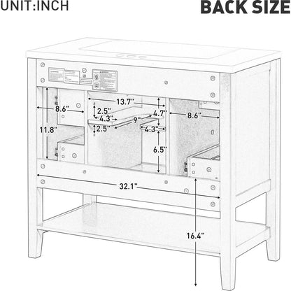 36" Bathroom Vanity without Sink, Cabinet Base Only, One Cabinet and three Drawers, Blue