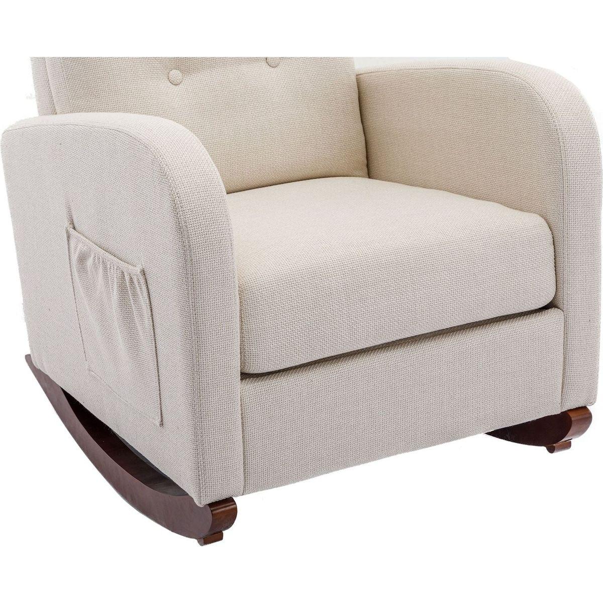 High Back Rocking Chair Nursery Chair .Comfortable Rocker Fabric Padded Seat .Modern High Back Armchair