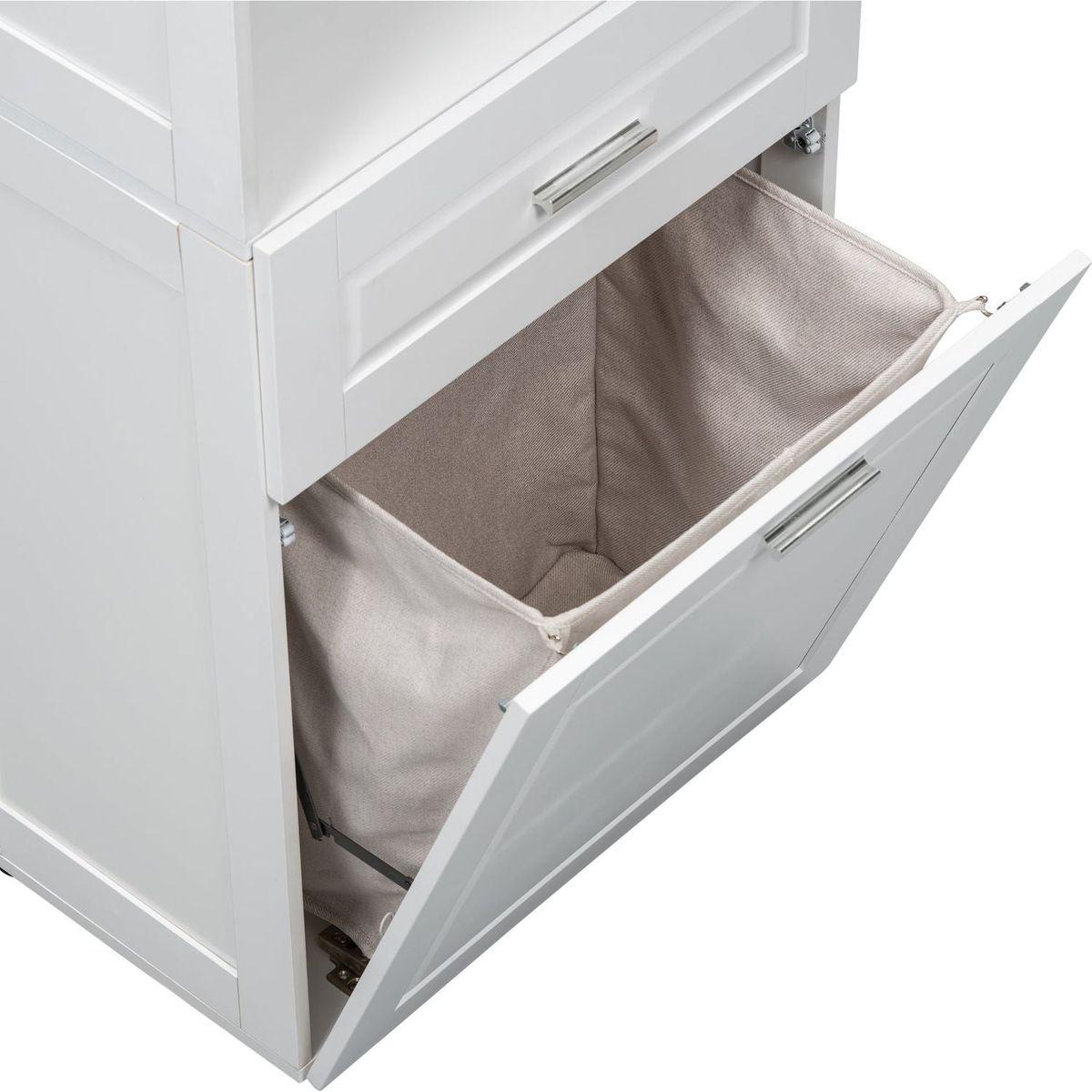 Tall Bathroom Cabinet with Laundry Basket, Large Storage Space Tilt-Out Laundry Hamper and Upper Storage Cabinet, White