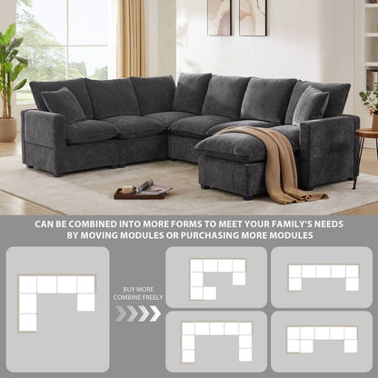 110x84" Modern U Shape Modular Sofa, 7 Seat Chenille Sectional Couch Set with 2 Pillows Included, Freely Combinable Indoor Funiture for Living Room, Apartment, Office, 2 Colors