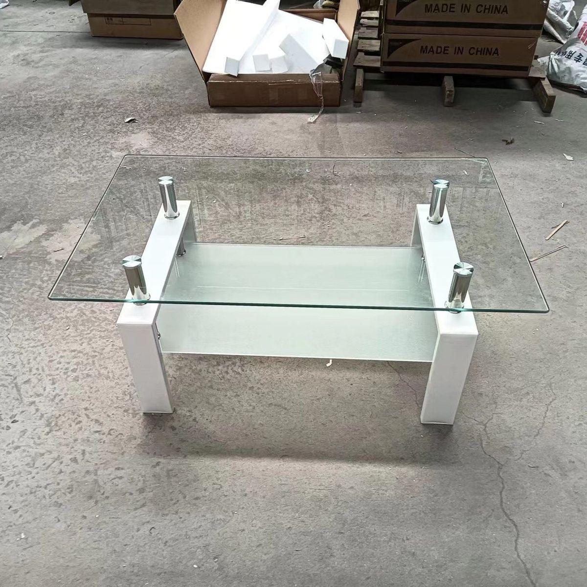 Tempered Clear Glass Coffee Table, 2-Layers Coffee Table Living Room Center Table
