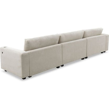 134x54"Oversized Corduroy Sectional Sofa,L Shaped Cloud Couch with USB Charging Port,Cup Holder,Deep Seat Sofa Bed with 50" Chaise,Comfy Indoor Furniture for Living Room,3 Colors