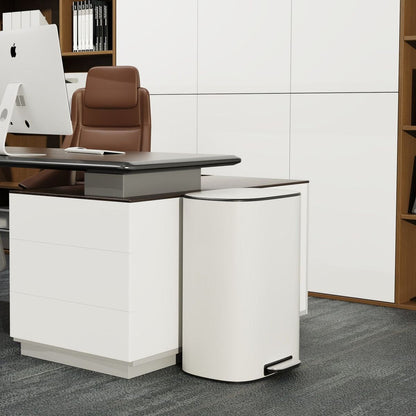 13 Gallon 50L Kitchen Foot Pedal Operated Soft Close Trash Can - Stainless Steel Ellipse Bustbin - White