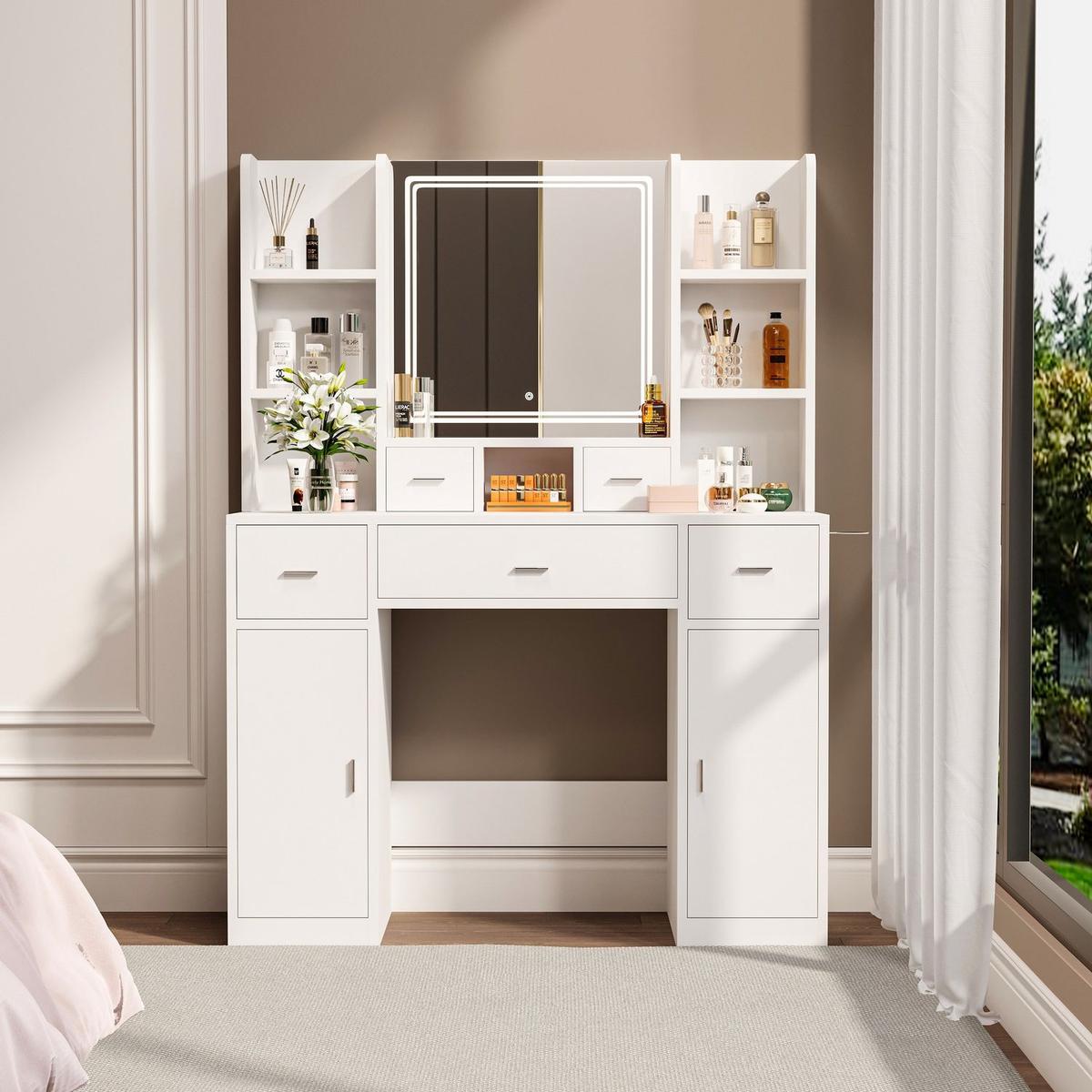 Newly designed smart mirror dressing table with drawers and storage cabinet, dressing table with dressing pad for bedroom, dressing room