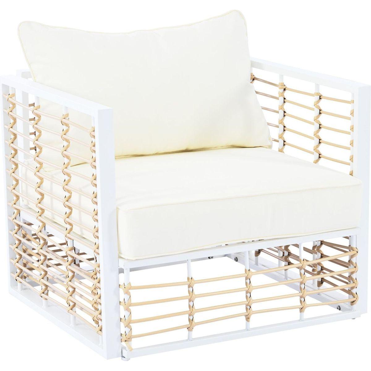 Modern Minimalist 7-Piece Metal Patio Sectional Sofa Set, All-Weather Garden Conversational Furniture Set with Thick Cushions and Coffee Table for Indoor Outdoor, White