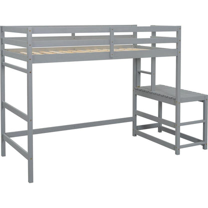 Twin High Loft Bed with Ladder landing Platform, Ladders, Guardrails,Grey