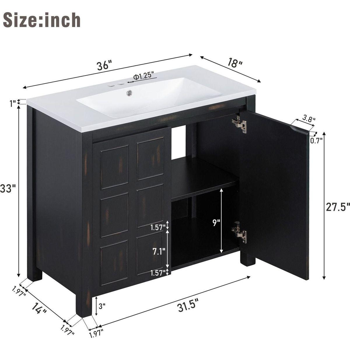 36" Bathroom Vanity Organizer with Sink, Combo Cabinet Set, Bathroom Storage Cabinet, Retro Espresso