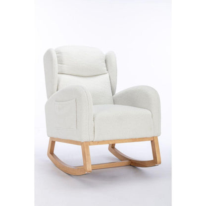 Teddy Fabric Rocking Chair With Packet Wood Legs,Ivory