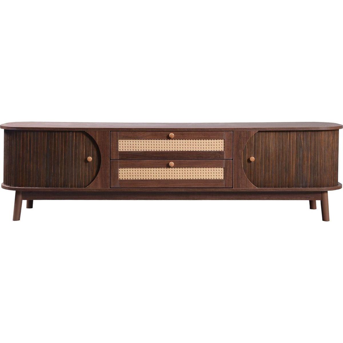 Rattan TV Stand for TVs up to 75", Modern Farmhouse Media Console, Entertainment Center with Solid Wood Legs, TV Cabinet for Living Room,Home Theatre
